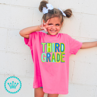 Third Grade Marquee Green Graphic Print Unisex Short Sleeve Tee #23466