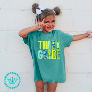 Third Grade Marquee Green Graphic Print Unisex Short Sleeve Tee #23466
