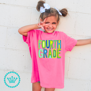 Fourth Grade Marquee Green Graphic Print Unisex Short Sleeve Tee #23467