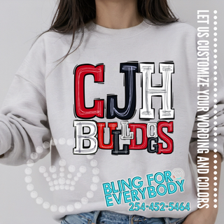 CJH Bulldogs Doodle Stack Red Black Graphic Print Unisex Sweatshirt #25811