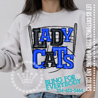 Ladycats Volleyball Doodle Stack Royal Black Graphic Print Unisex Sweatshirt #25813