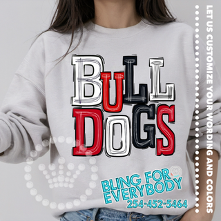 Bulldogs Doodle Stack Red Black White Graphic Print Unisex Sweatshirt #25819