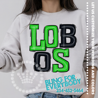 Lobos Doodle Stack Green Black Graphic Print Unisex Sweatshirt #25821