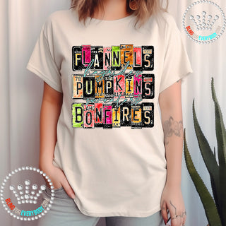 Flannels Pumpkins Hayrides Bonfires License Plate Style Graphic Print Unisex Short Sleeve Tee #25982