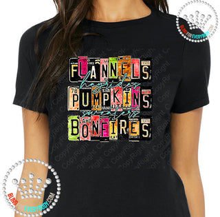 Flannels Pumpkins Hayrides Bonfires License Plate Style Graphic Print Unisex Short Sleeve Tee #25982