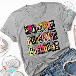 Flannels Pumpkins Hayrides Bonfires License Plate Style Graphic Print Unisex Short Sleeve Tee #25982