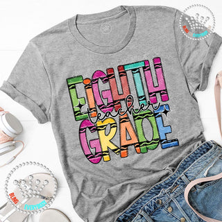 Eighth Grade Crayon Alpha Graphic Print Unisex Short Sleeve Tee #27390