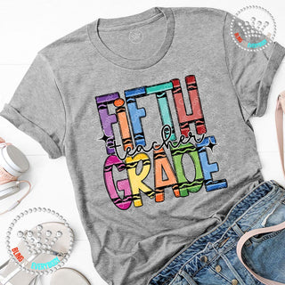 Fifth Grade Crayon Alpha Graphic Print Unisex Short Sleeve Tee #27392