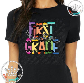 First Grade Crayon Alpha Graphic Print Unisex Short Sleeve Tee #27393