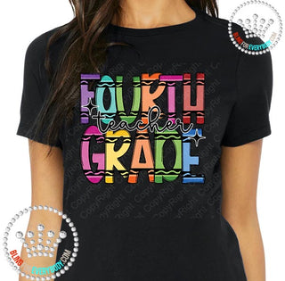 Fourth Grade Crayon Alpha Graphic Print Unisex Short Sleeve Tee #27394