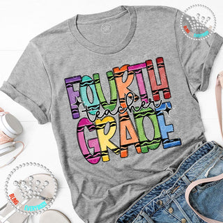 Fourth Grade Crayon Alpha Graphic Print Unisex Short Sleeve Tee #27394