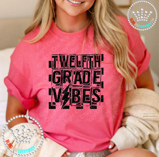 Twelth Grade 12 Vibes Black Graphic Print Unisex Short Sleeve Tee #27425