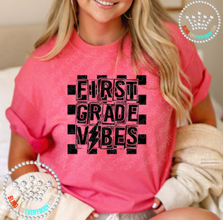 First Grade Vibes 1st Black Graphic Print Unisex Short Sleeve Tee #27436
