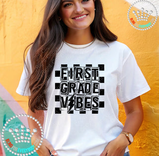 First Grade Vibes 1st Black Graphic Print Unisex Short Sleeve Tee #27436