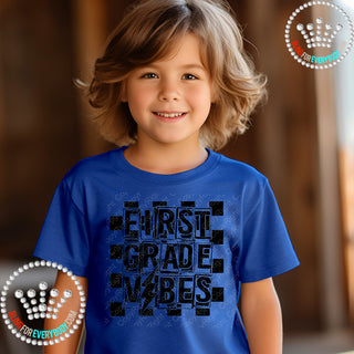 First Grade Vibes 1st Black Graphic Print Unisex Short Sleeve Tee #27436