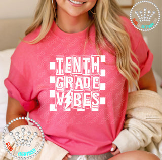 Tenth Grade Vibes 10 White Graphic Print Unisex Short Sleeve Tee #27451