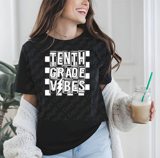 Tenth Grade Vibes 10 White Graphic Print Unisex Short Sleeve Tee #27451