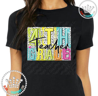 Fourth Grade Teacher Neon Dalmation Graphic Print Unisex Short Sleeve Tee #27456