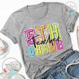 Fifth Grade Teacher Neon Dalmation Graphic Print Unisex Short Sleeve Tee #27457