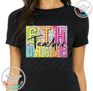 Sixth Grade Teacher Neon Dalmation Graphic Print Unisex Short Sleeve Tee #27458