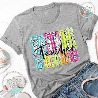 Seventh Grade Teacher Neon Dalmation Graphic Print Unisex Short Sleeve Tee #27459