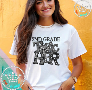 2nd Second Grade Teacher Faux Rhinestones Unisex Short Sleeve Tee #27633