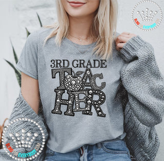 3rd Third Grade Teacher Faux Rhinestones Unisex Short Sleeve Tee #27634