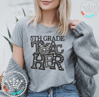 5th Fifth Grade Teacher Faux Rhinestones Unisex Short Sleeve Tee #27636