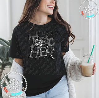 5th Fifth Grade Teacher Faux Rhinestones Unisex Short Sleeve Tee #27636