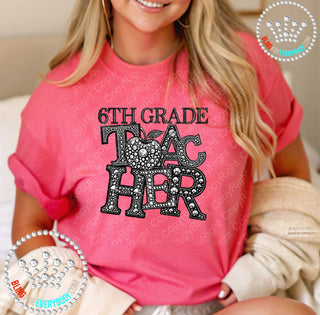 6th Sixth Grade Teacher Faux Rhinestones Unisex Short Sleeve Tee #27637