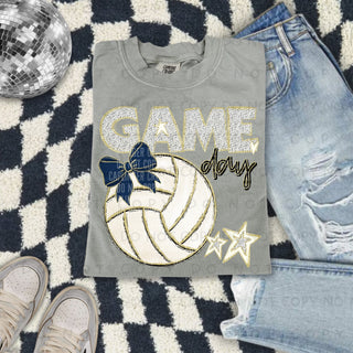 Volleyball Game Day Navy Bow
