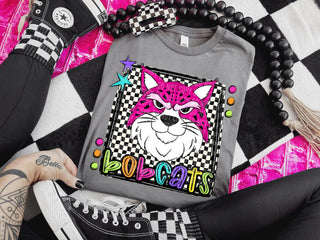Pink Bobcats Preppy Bright Spirit Wear Tee