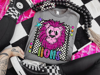 Pink Lions Preppy Bright Spirit Wear Tee