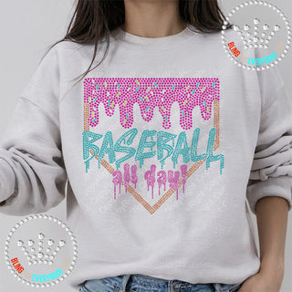 Baseball All Day Drip Pink Teal Spangle Transfer #29894