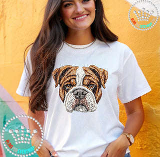 Bulldog Faux Bling Graphic Print Unisex Short Sleeve Tee #29933