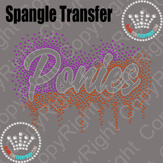 Ponies Scatter with Drip Right Angle Split Spangle Transfer #30152