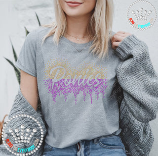 Ponies Scatter with Drip Middle Split Spangle Bling Tee #30154