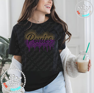 Ponies Scatter with Drip Middle Split Spangle Bling Tee #30154