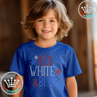 Red White & Blue with Stars YOUTH Patriotic Spangle Bling Tee #31332
