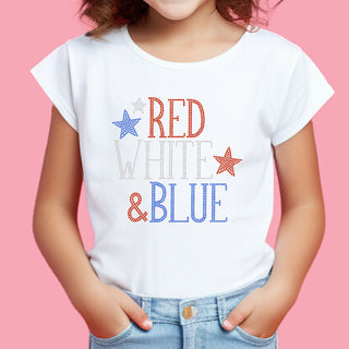 Red White & Blue with Stars YOUTH Patriotic Spangle Bling Tee #31332