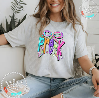 Pre-K Bow Bright Graphic Print Unisex Short Sleeve Tee #31413