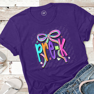 Pre-K Bow Bright Graphic Print Unisex Short Sleeve Tee #31413