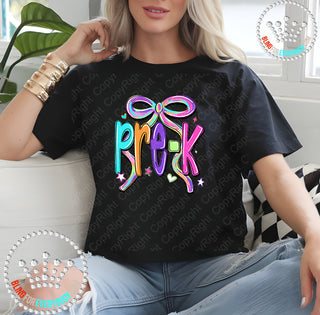 Pre-K Bow Bright Graphic Print Unisex Short Sleeve Tee #31413