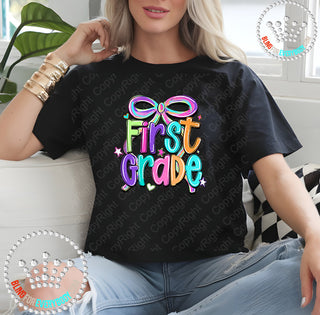 First Grade Bow Bright Graphic Print Unisex Short Sleeve Tee #31416