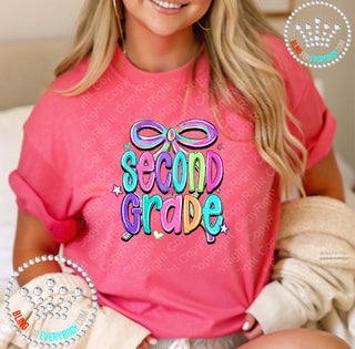 Second Grade Bow Bright Graphic Print Unisex Short Sleeve Tee #31417