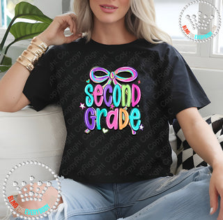 Second Grade Bow Bright Graphic Print Unisex Short Sleeve Tee #31417