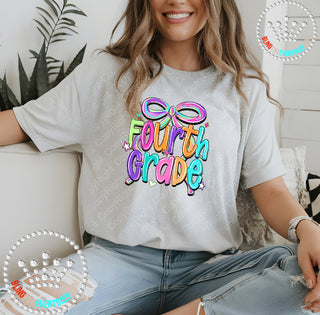 Fourth Grade Bow Bright Graphic Print Unisex Short Sleeve Tee #31419