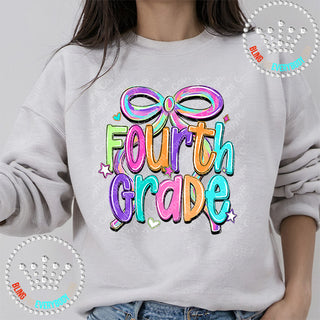 Fourth Grade Bow Bright Graphic Print Unisex Short Sleeve Tee #31419