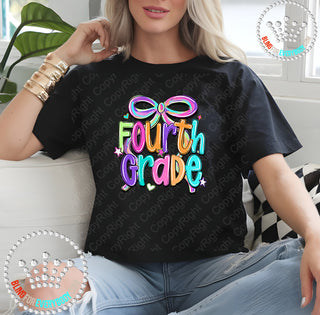 Fourth Grade Bow Bright Graphic Print Unisex Short Sleeve Tee #31419
