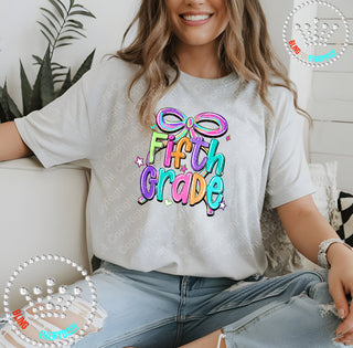 Fifth Grade Bow Bright Graphic Print Unisex Short Sleeve Tee #31420